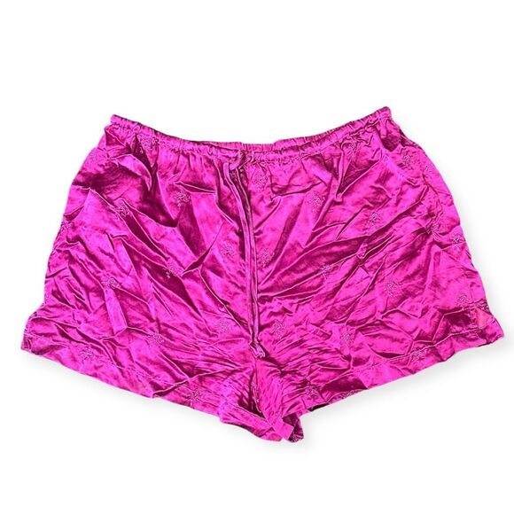 VICTORIA’S SECRET Women’s Fuchsia Pink Satin Embroidered Sleep Shorts Size Mediu - Picture 1 of 4